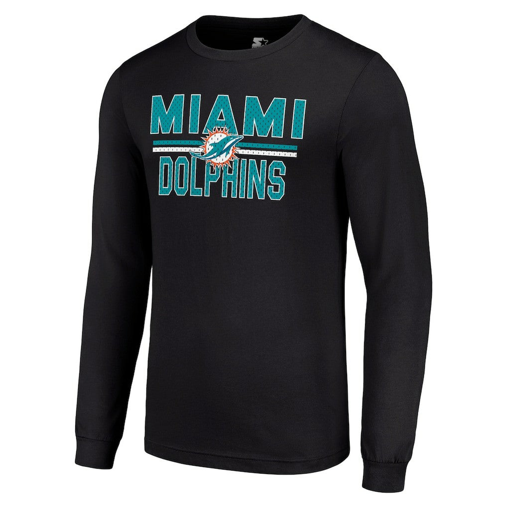 Miami Dolphins Starter Team Mesh Print Graphic Long Sleeve T-Shirt Black