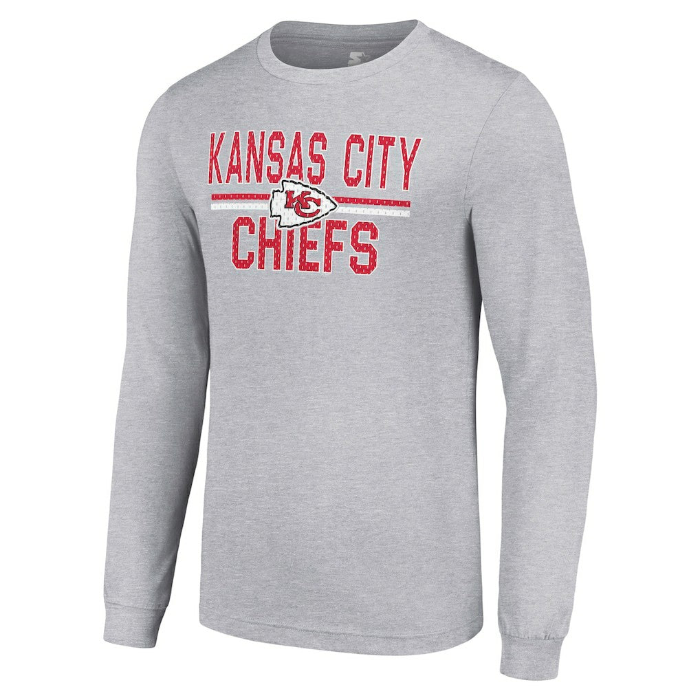Kansas City Chiefs Starter Team Mesh Print Graphic Long Sleeve T-Shirt Heather Gray