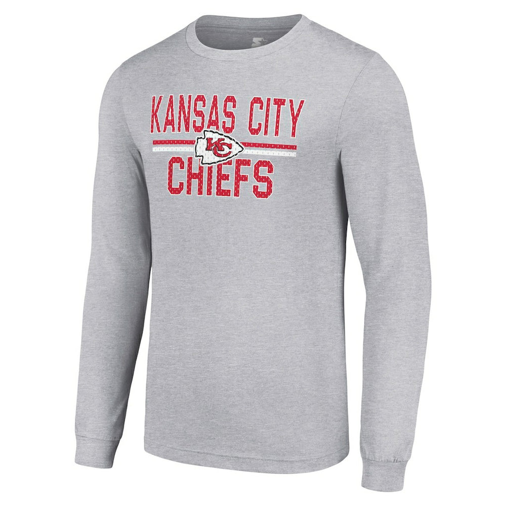 Kansas City Chiefs Starter Team Mesh Print Graphic Long Sleeve T-Shirt Heather Gray