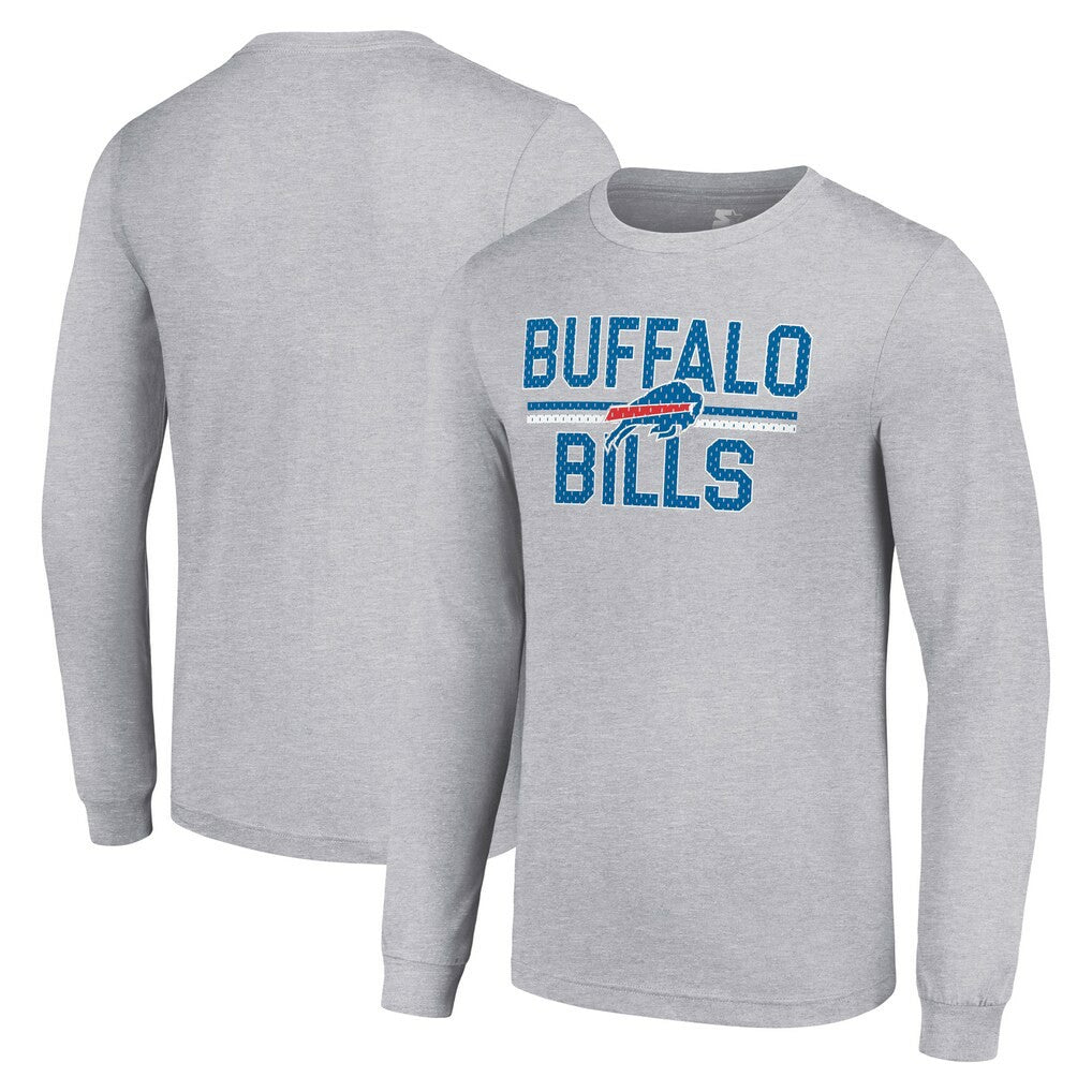 Buffalo Bills Starter Team Mesh Print Graphic Long Sleeve T-Shirt Heather Gray