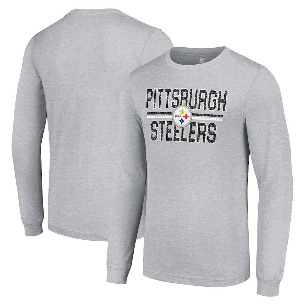 Pittsburgh Steelers Starter Team Mesh Print Graphic Long Sleeve T-Shirt Heather Gray
