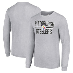 Pittsburgh Steelers Starter Team Mesh Print Graphic Long Sleeve T-Shirt Heather Gray