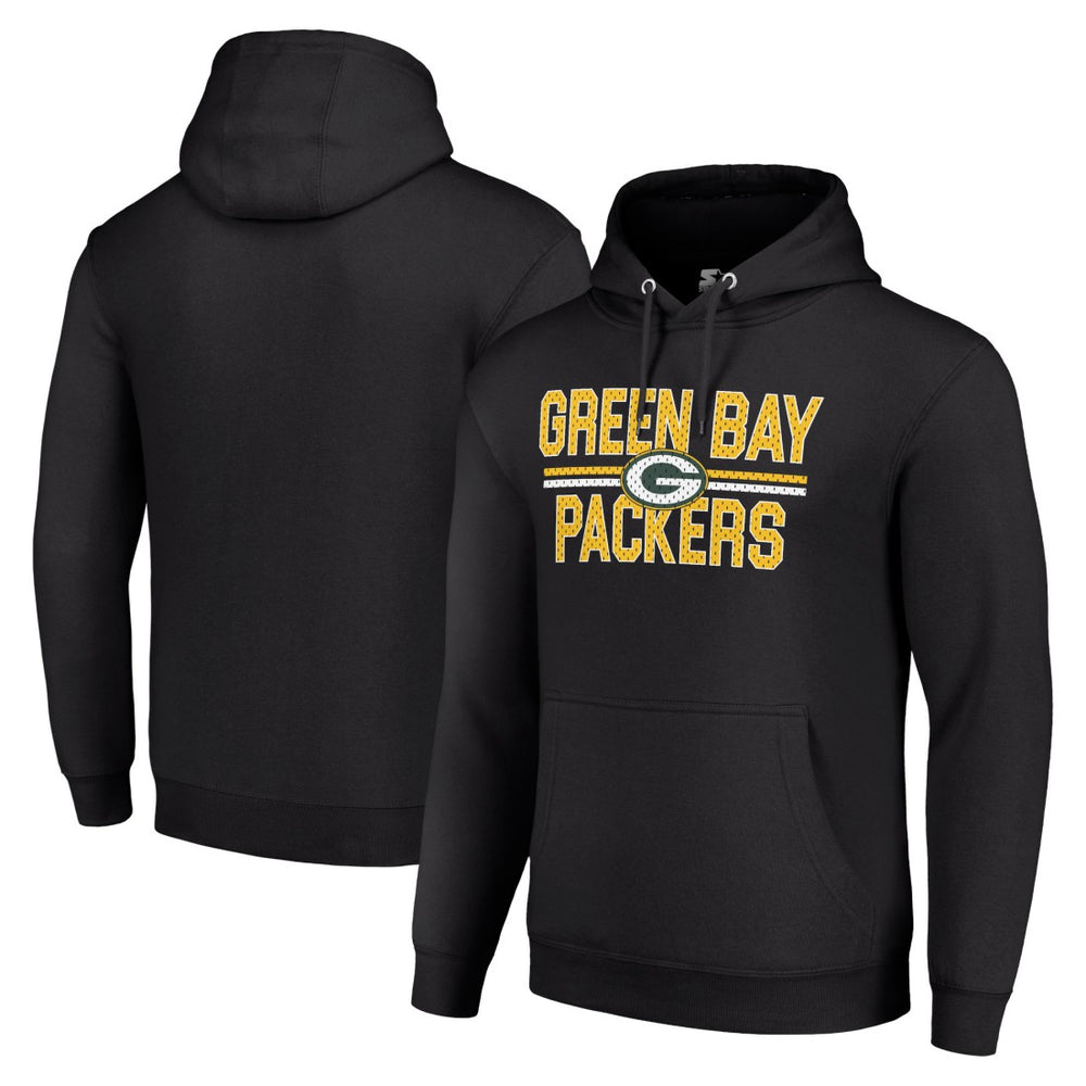 Green Bay Packers Starter Unisex Team Mesh Print Graphic Tri-Blend Pullover Hoodie Black