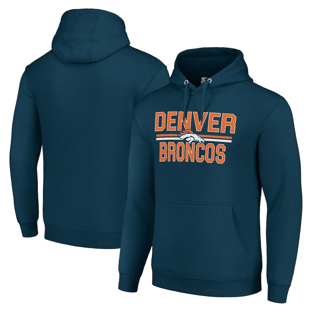 Denver Broncos Starter Unisex Team Mesh Print Graphic Tri-Blend Pullover Hoodie Navy