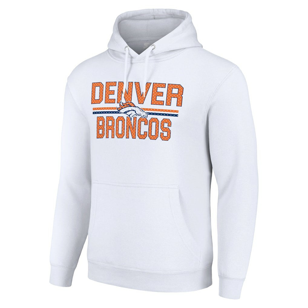 Denver Broncos Starter Unisex Team Mesh Print Graphic Tri-Blend Pullover Hoodie White