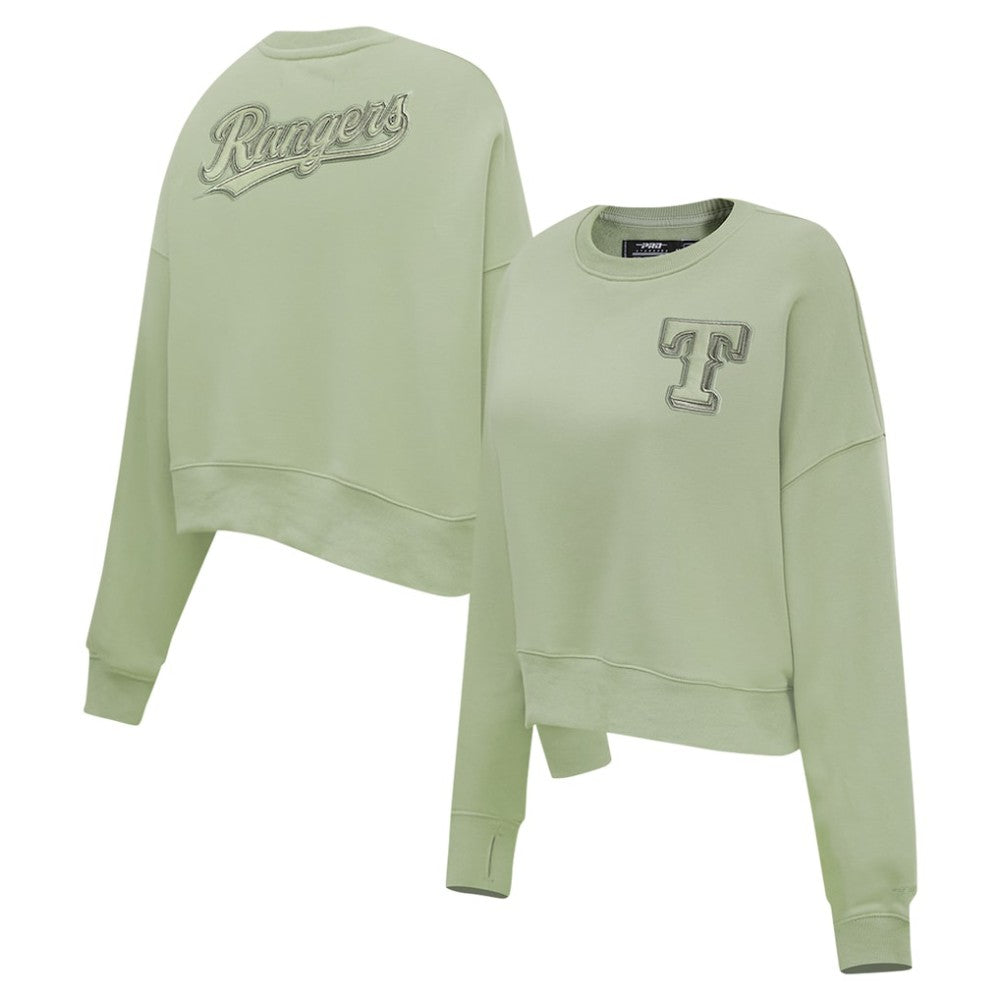 Texas Rangers Pro Standard Women's Neutral Oversized Boxy Cropped Pullover Sweatshirt - Green Pullover