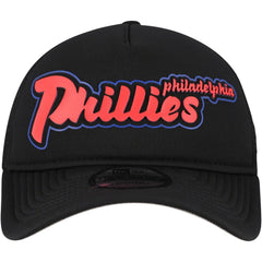 Philadelphia Phillies New Era Retro Bold A-Frame Trucker 9FORTY Adjustable Hat - Black Hats