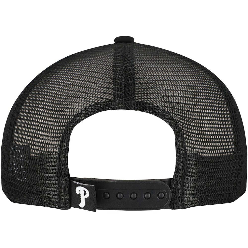 Philadelphia Phillies New Era Retro Bold A-Frame Trucker 9FORTY Adjustable Hat - Black Hats
