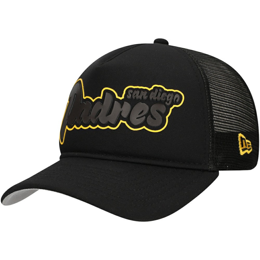 San Diego Padres New Era Retro Bold A-Frame Trucker 9FORTY Adjustable Hat - Black Hats