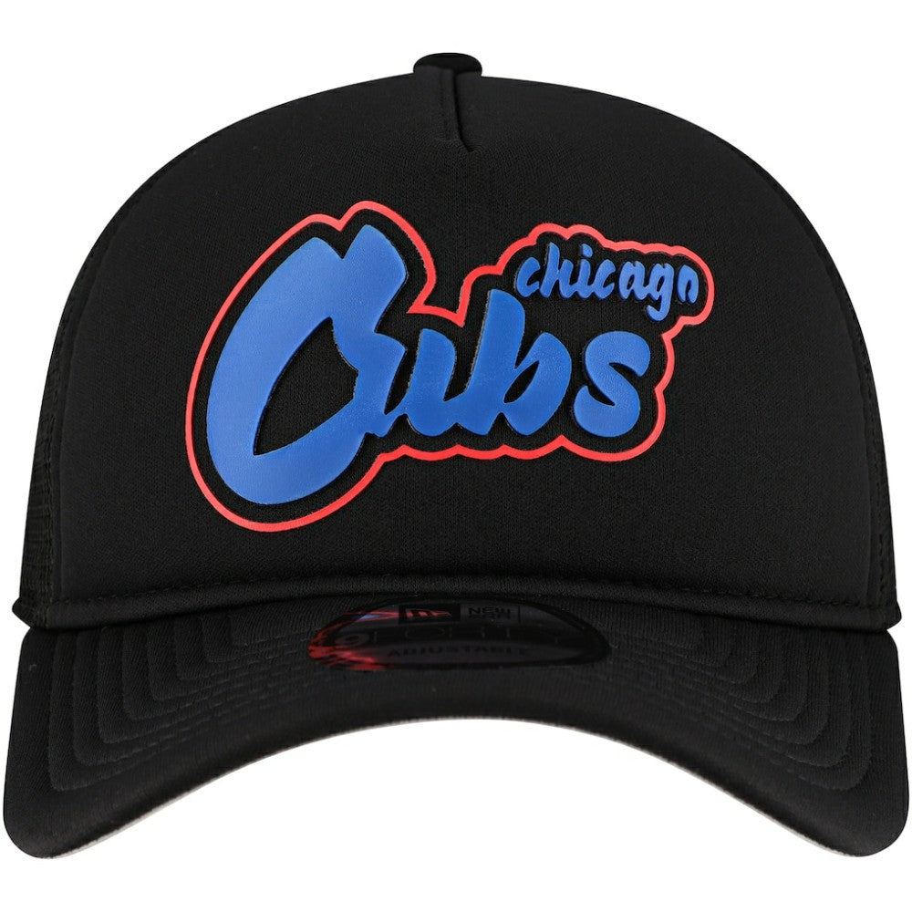 Chicago Cubs New Era Retro Bold A-Frame Trucker 9FORTY Adjustable Hat - Black Hats