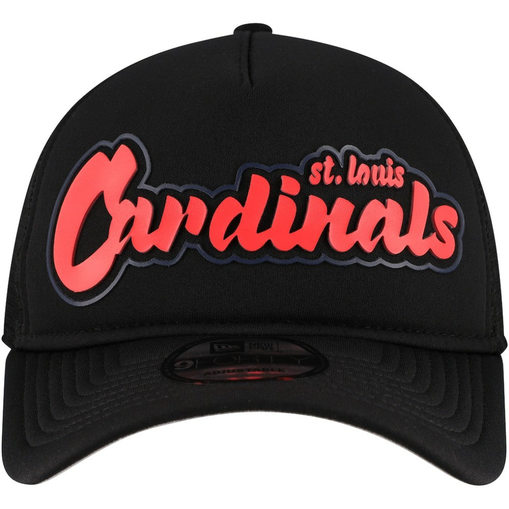 St. Louis Cardinals New Era Retro Bold A-Frame Trucker 9FORTY Adjustable Hat - Black Hats