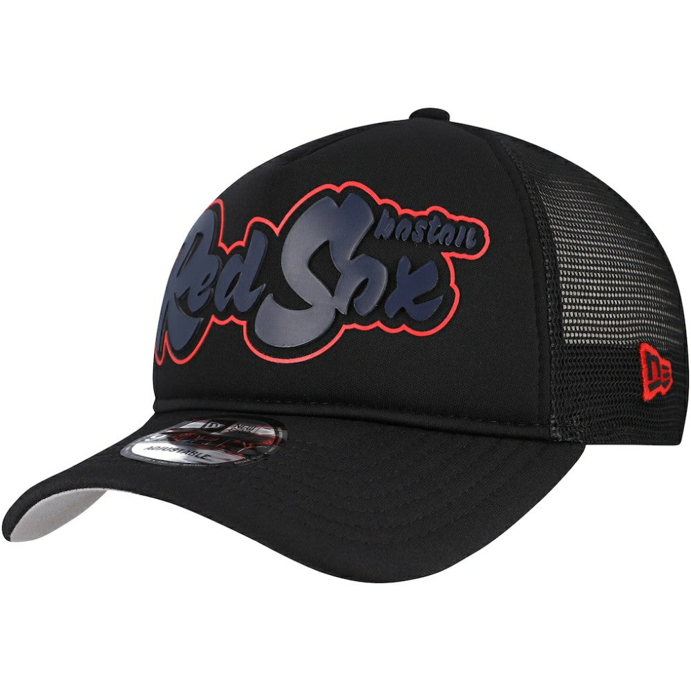 Boston Red Sox New Era Retro Bold A-Frame Trucker 9FORTY Adjustable Hat - Black Hats