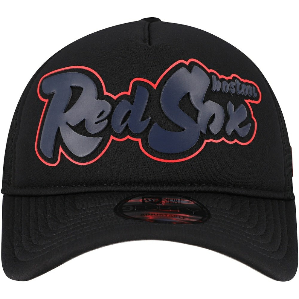 Boston Red Sox New Era Retro Bold A-Frame Trucker 9FORTY Adjustable Hat - Black Hats