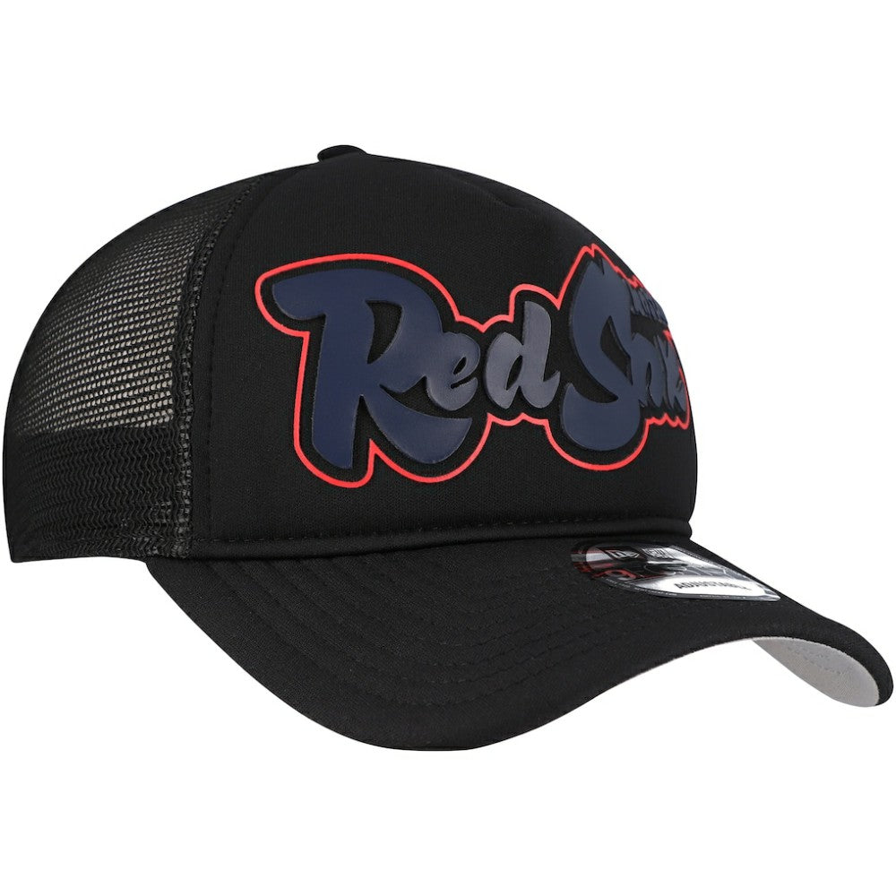 Boston Red Sox New Era Retro Bold A-Frame Trucker 9FORTY Adjustable Hat - Black Hats