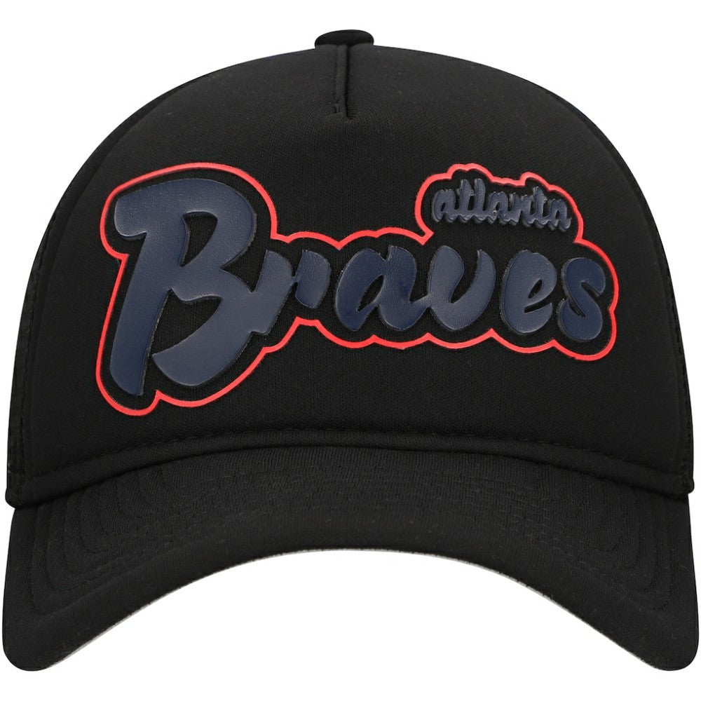 Atlanta Braves New Era Retro Bold A-Frame Trucker 9FORTY Adjustable Hat - Black Hats