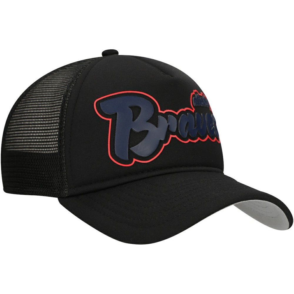 Atlanta Braves New Era Retro Bold A-Frame Trucker 9FORTY Adjustable Hat - Black Hats