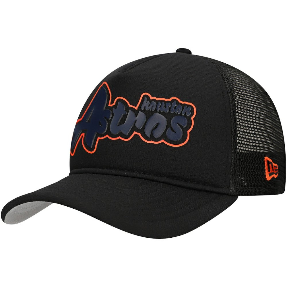 Houston Astros New Era Retro Bold A-Frame Trucker 9FORTY Adjustable Hat - Black Hats