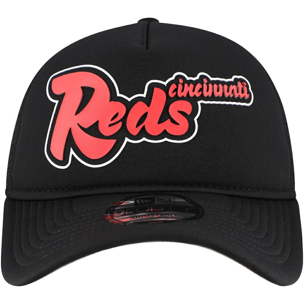 Cincinnati Reds New Era Retro Bold A-Frame Trucker 9FORTY Adjustable Hat - Black Hats