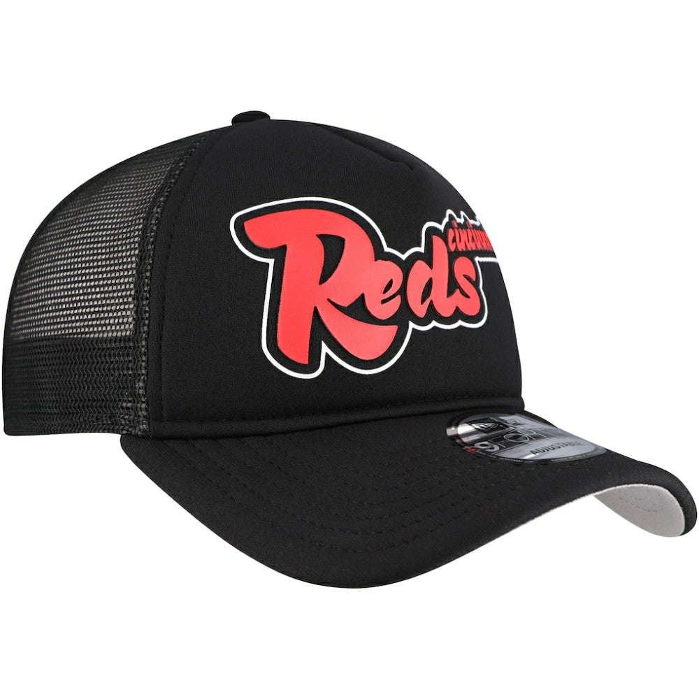 Cincinnati Reds New Era Retro Bold A-Frame Trucker 9FORTY Adjustable Hat - Black Hats