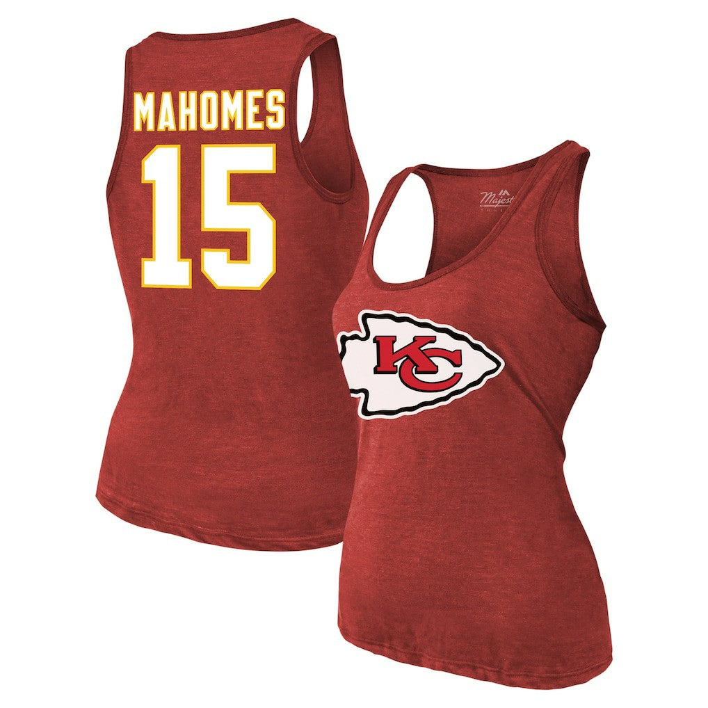 Patrick Mahomes Kansas City Chiefs Majestic Threads Women's Name & Number Tri-Blend Tank Top Red