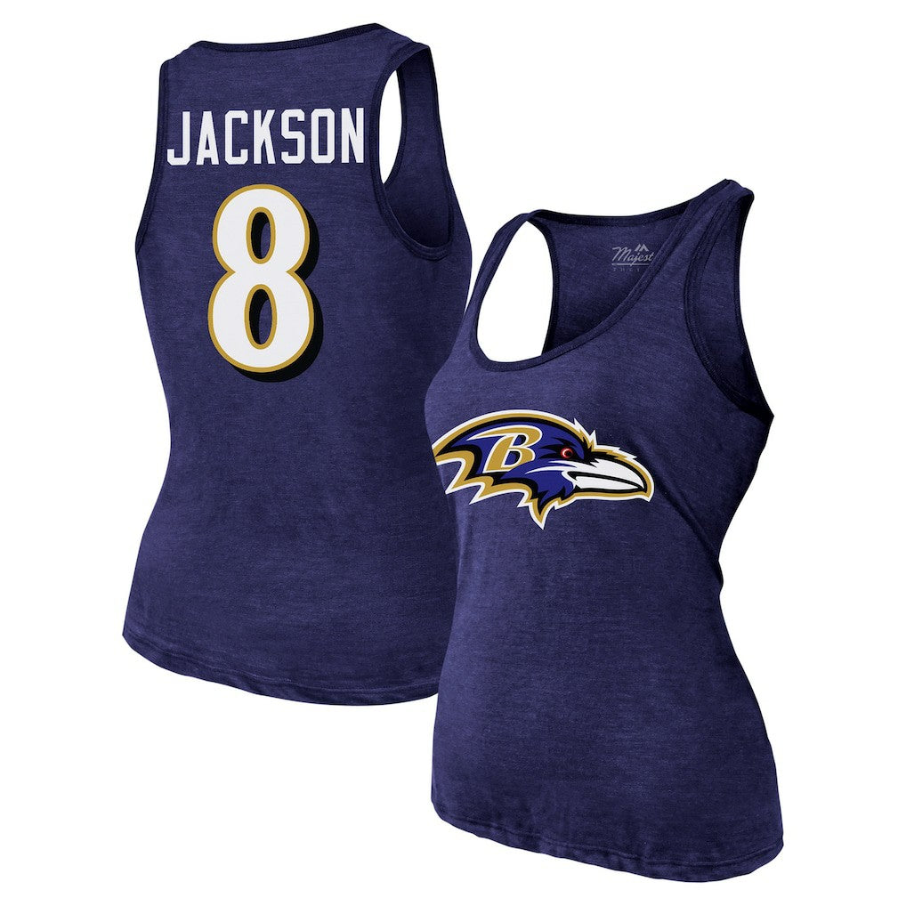 Lamar Jackson Baltimore Ravens Majestic Threads Women's Name & Number Tri-Blend Tank Top Purple
