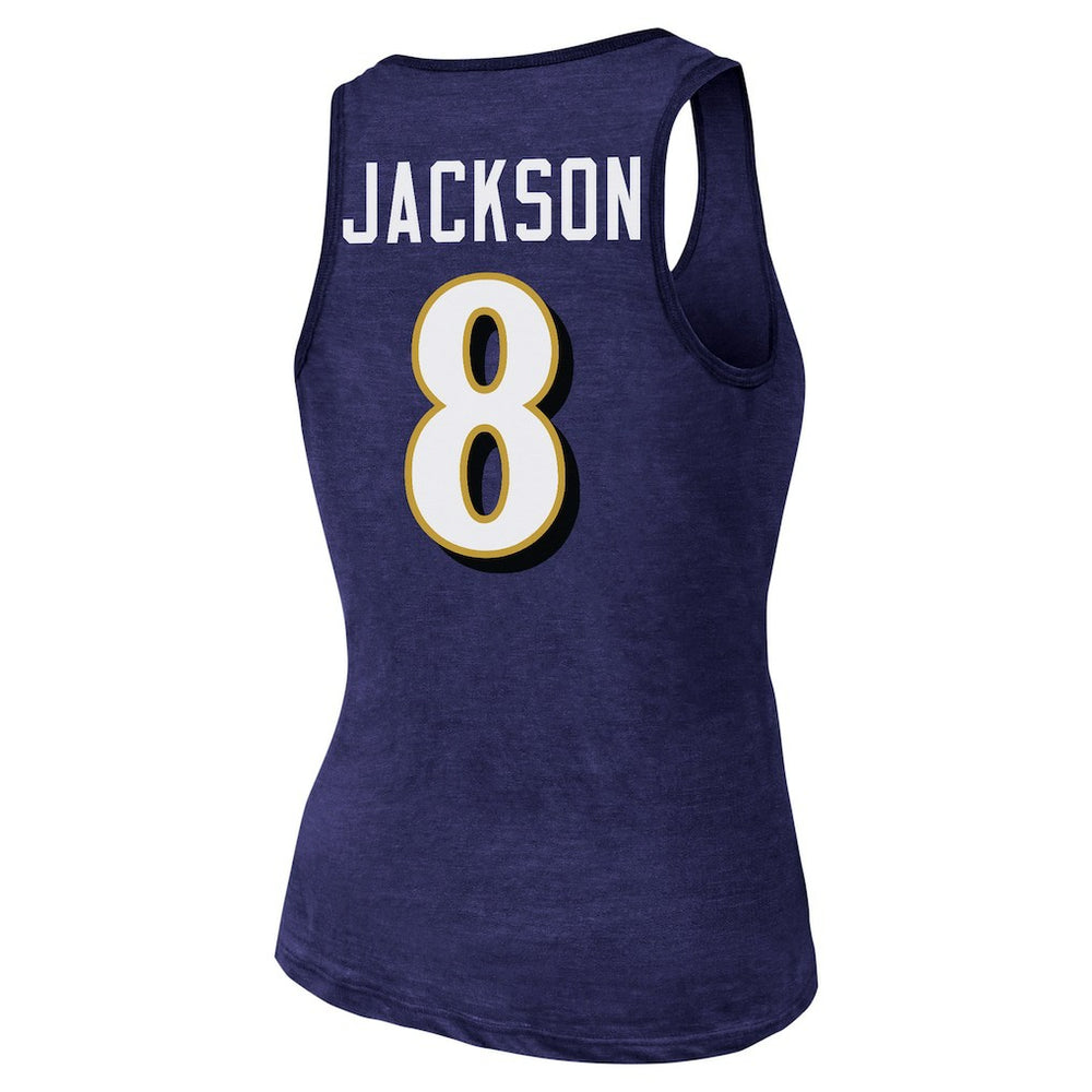 Lamar Jackson Baltimore Ravens Majestic Threads Women's Name & Number Tri-Blend Tank Top Purple