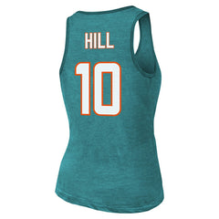 Tyreek Hill Miami Dolphins Majestic Threads Women's Name & Number Tri-Blend Tank Top Aqua