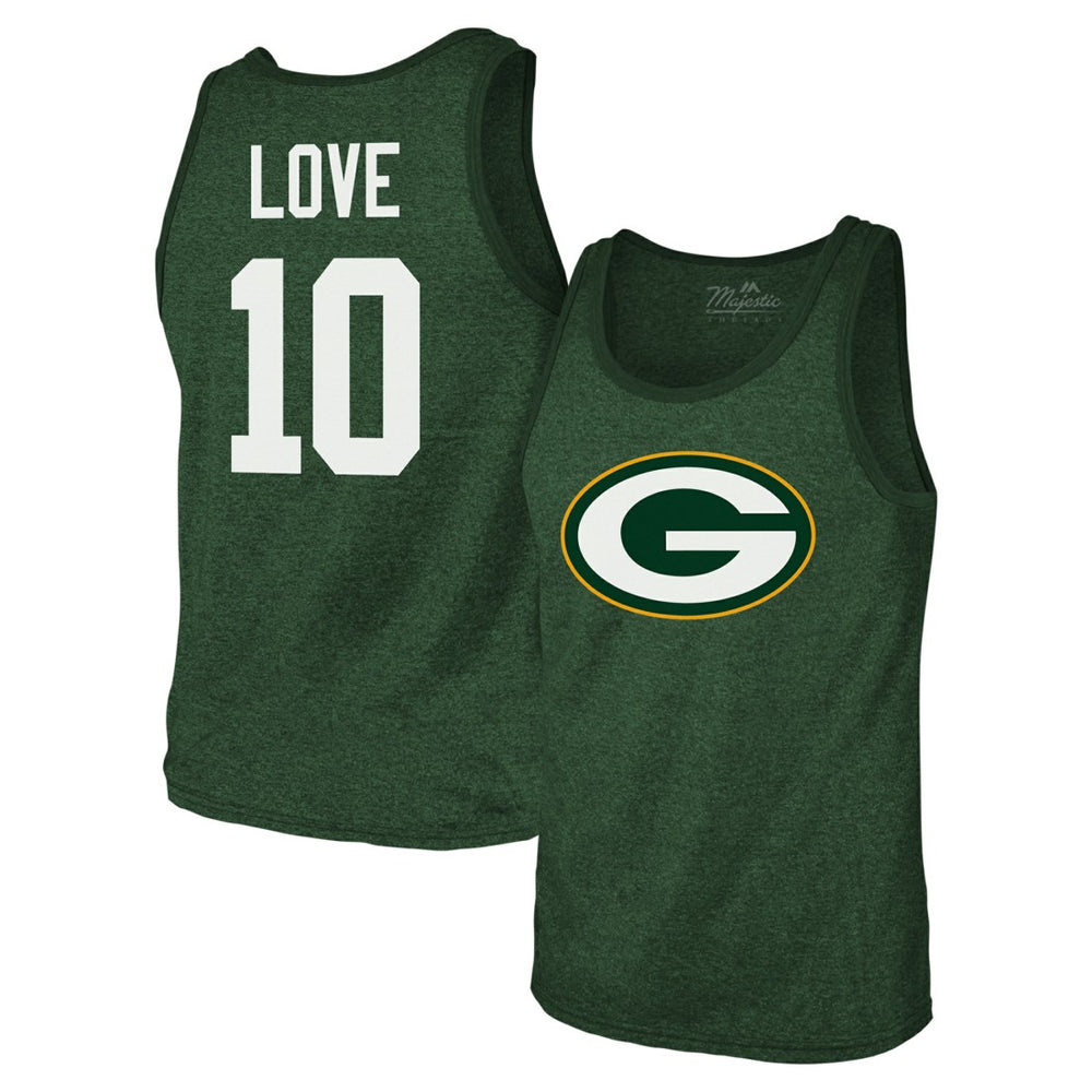 Jordan Love Green Bay Packers Majestic Threads Tri-Blend Player Name & Number Tank Top Green