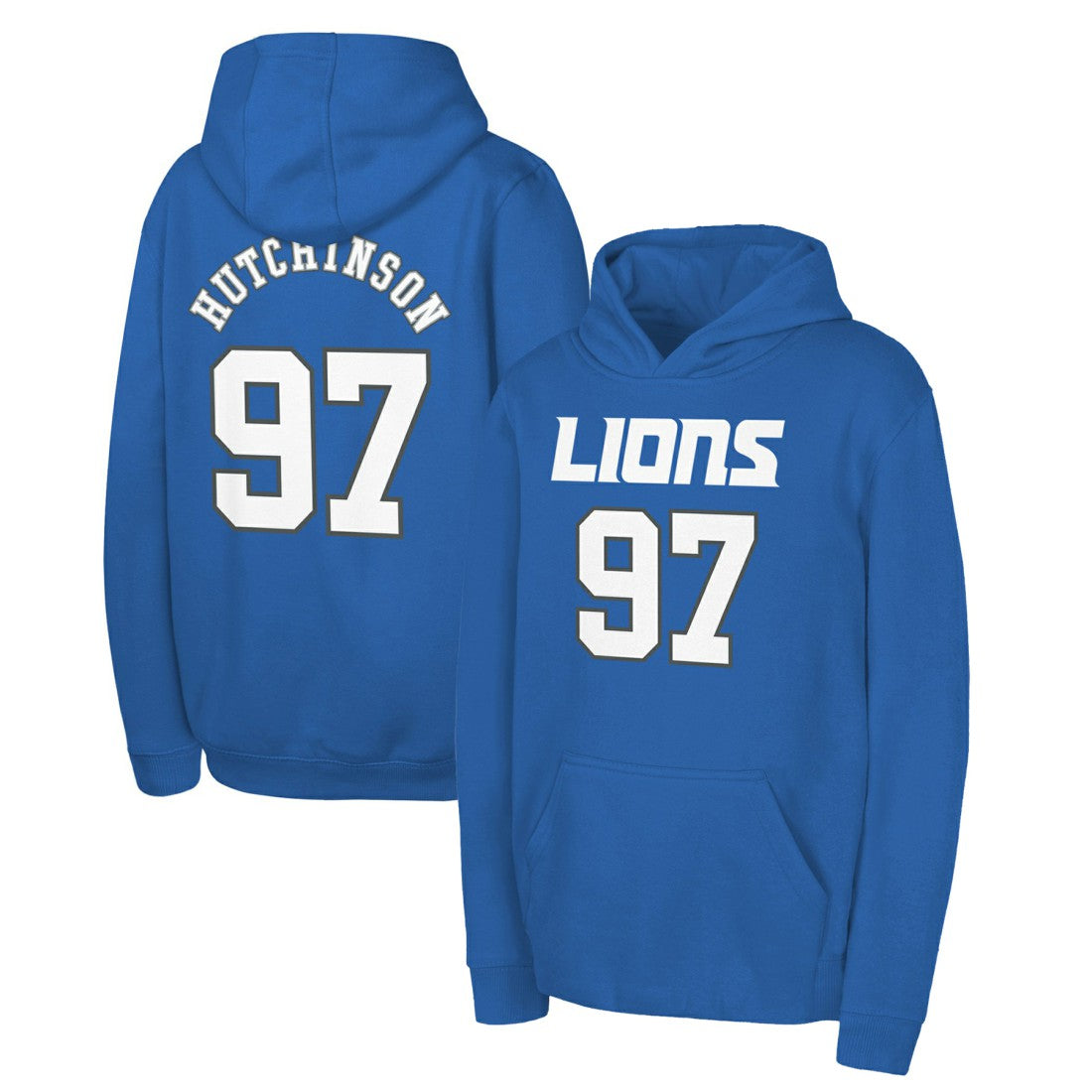 Aidan Hutchinson Detroit Lions Youth Mainliner Player Name & Number Pullover Hoodie Blue