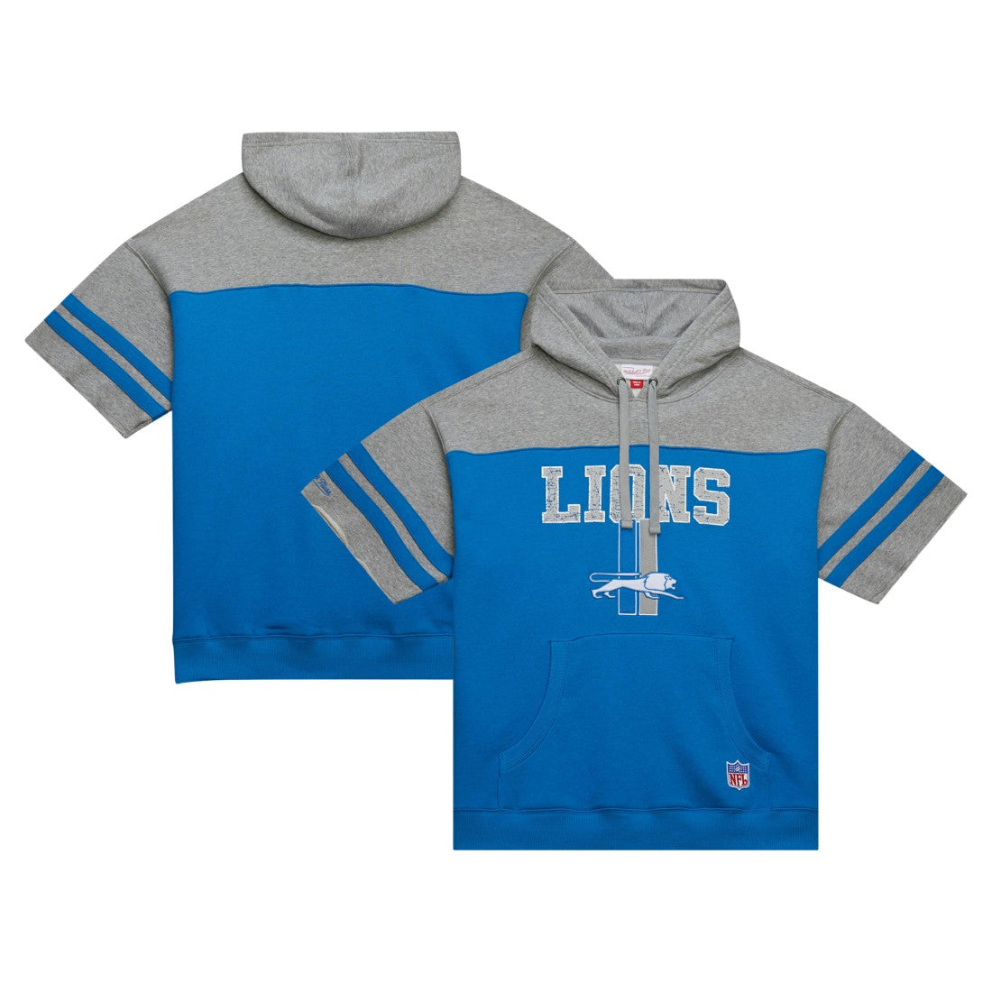 Detroit Lions Off Field Vintage Logo Short Sleeve Pullover Hoodie Blue