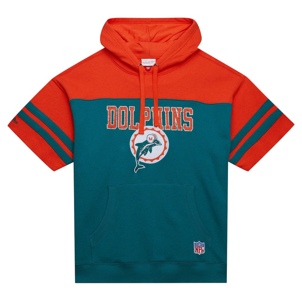 Miami Dolphins Off Field Vintage Logo Short Sleeve Pullover Hoodie Aqua