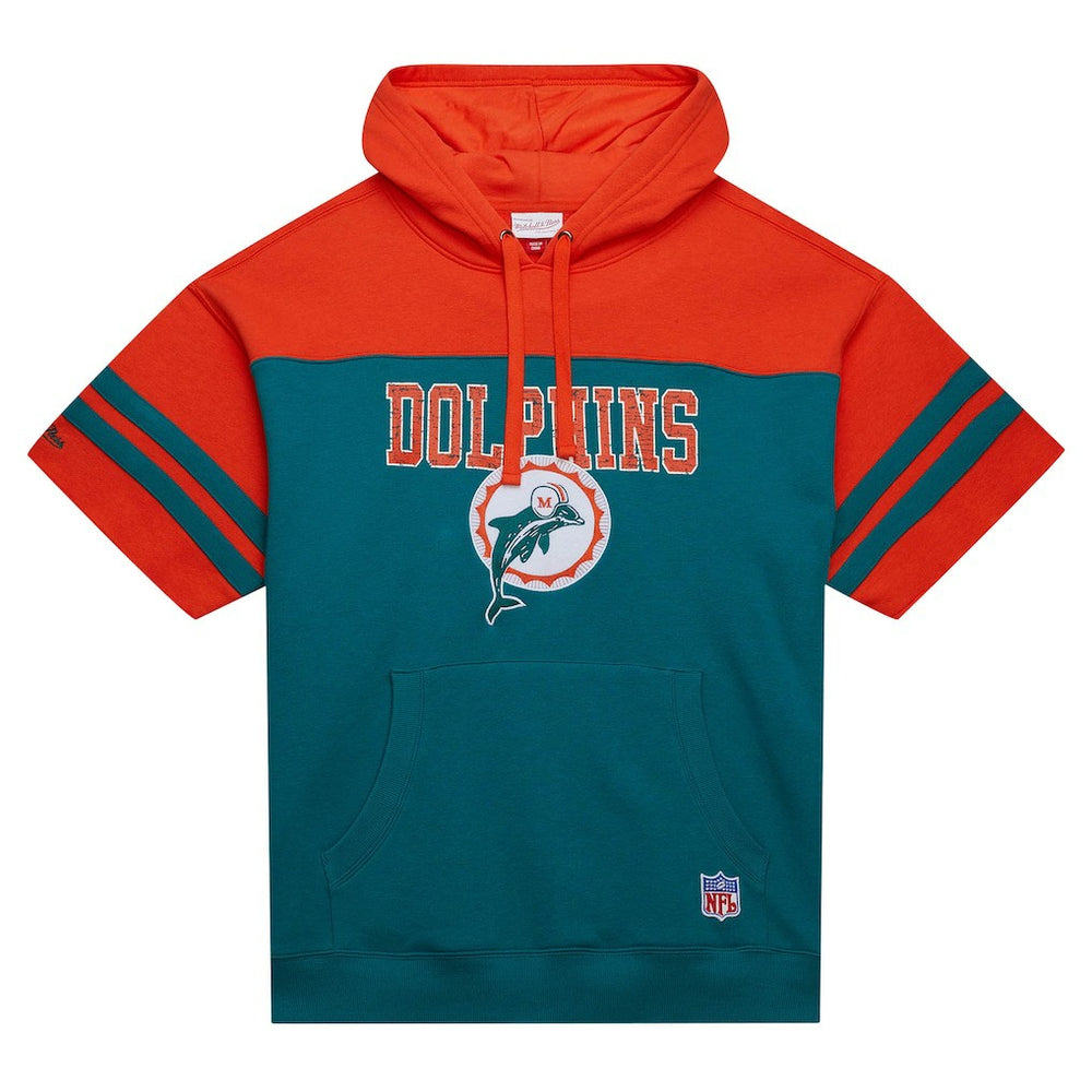 Miami Dolphins Off Field Vintage Logo Short Sleeve Pullover Hoodie Aqua