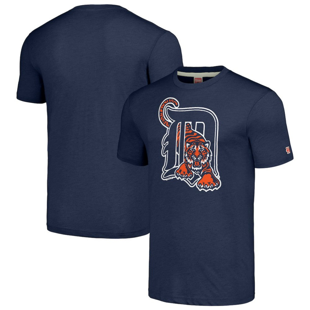 Detroit Tigers Homage Cooperstown Collection Hand-Drawn Logo Tri-Blend T-Shirt - Navy T-shirts