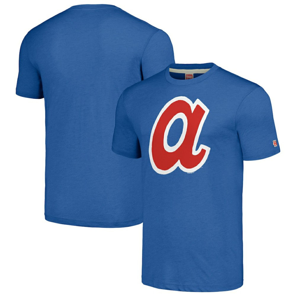 Atlanta Braves Homage Cooperstown Collection Hand-Drawn Logo Tri-Blend T-Shirt - Royal T-shirts