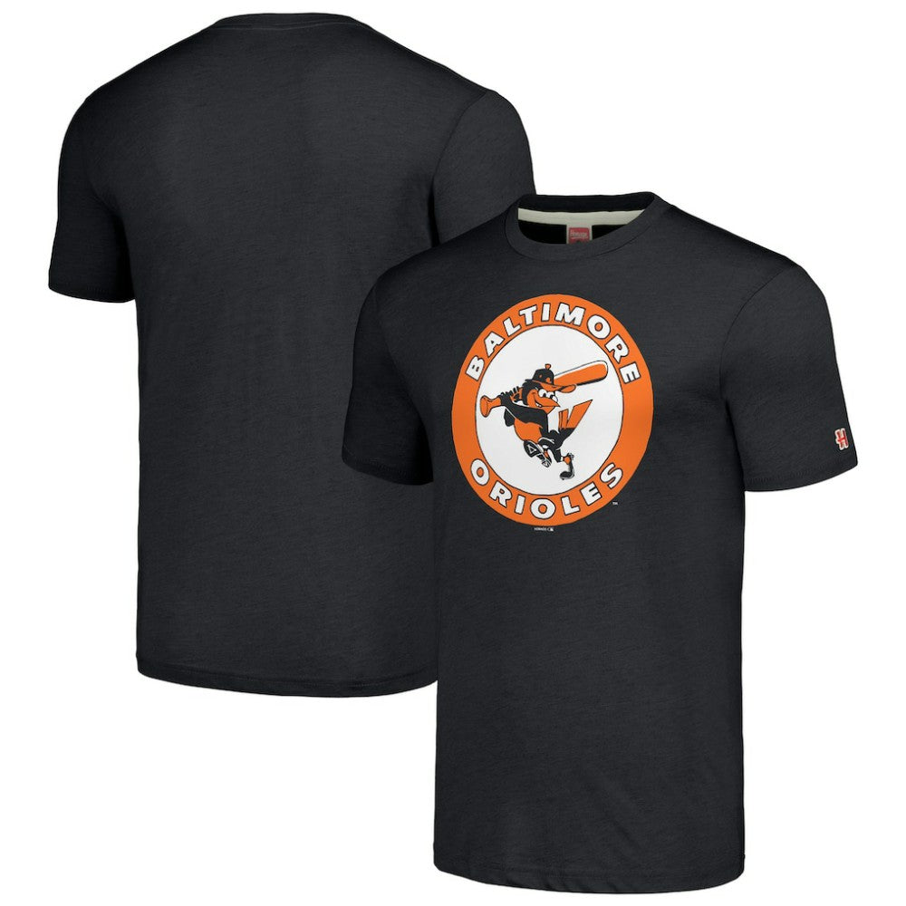Baltimore Orioles Homage Cooperstown Collection Hand-Drawn Logo Tri-Blend T-Shirt - Charcoal T-shirts