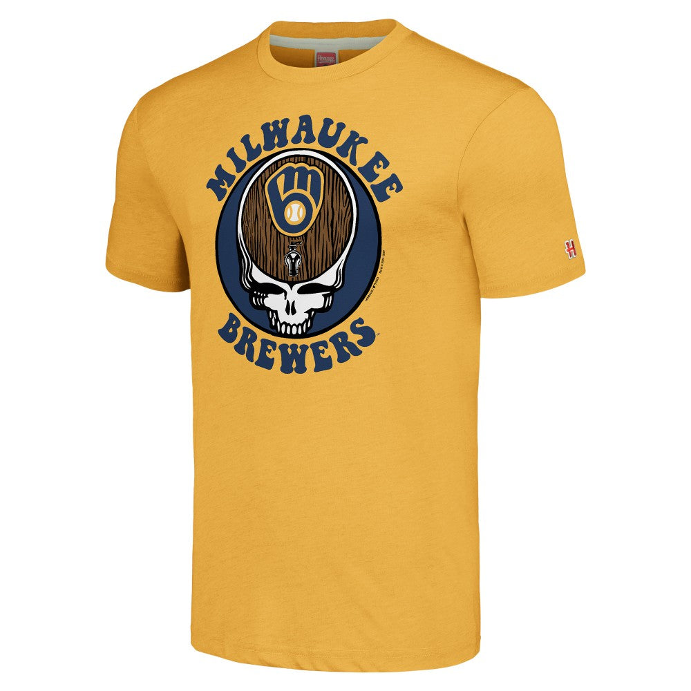 Milwaukee Brewers Homage Grateful Dead Tri-Blend T-Shirt - Gold T-shirts