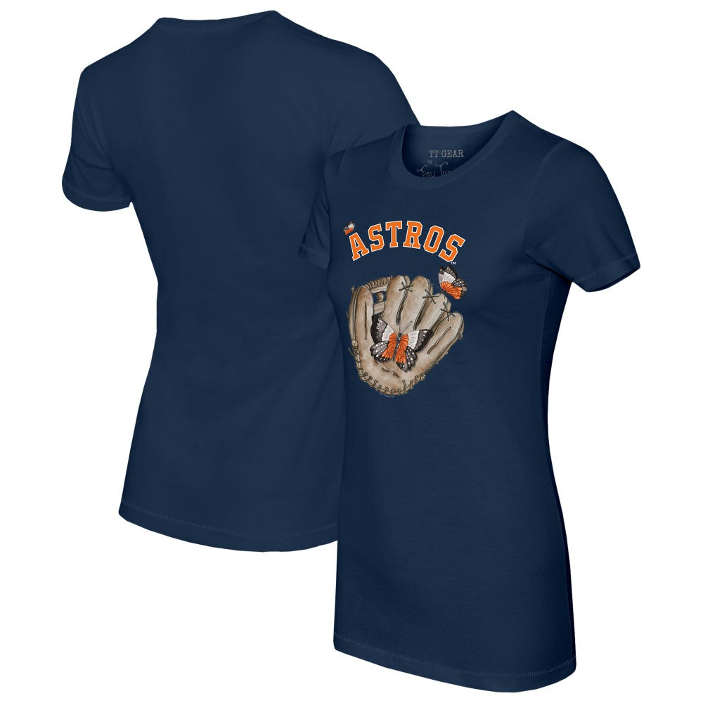Houston Astros Tiny Turnip Women's Butterfly Glove T-Shirt - Navy T-shirts