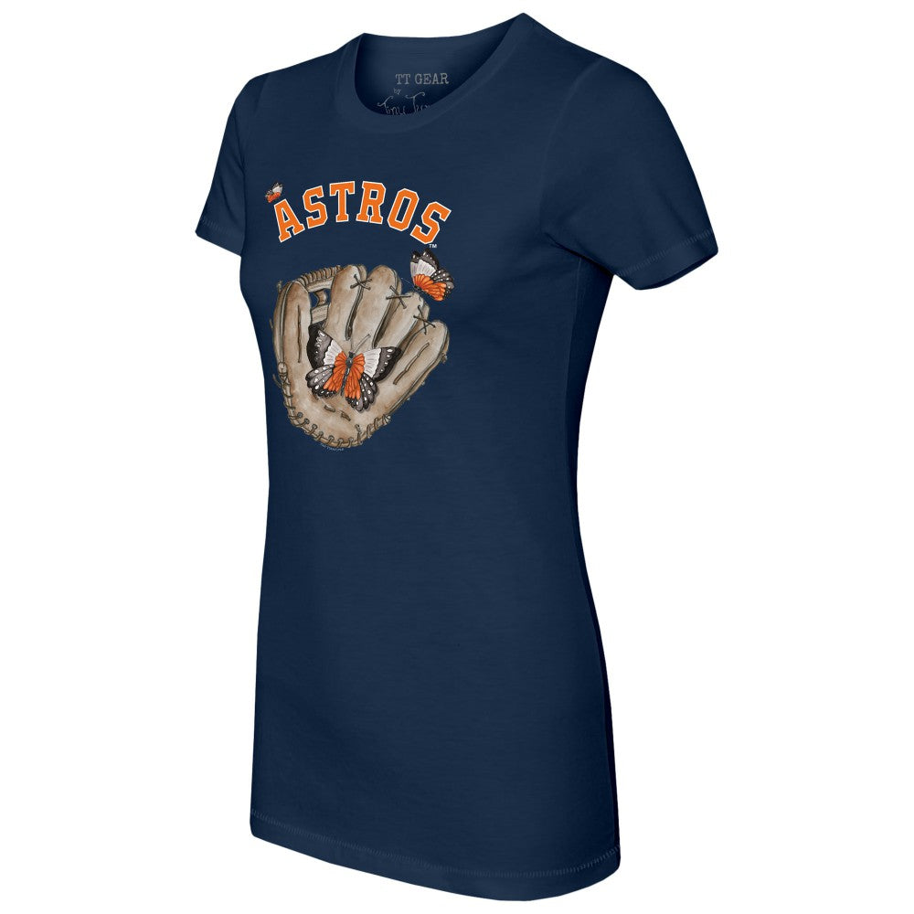 Houston Astros Tiny Turnip Women's Butterfly Glove T-Shirt - Navy T-shirts