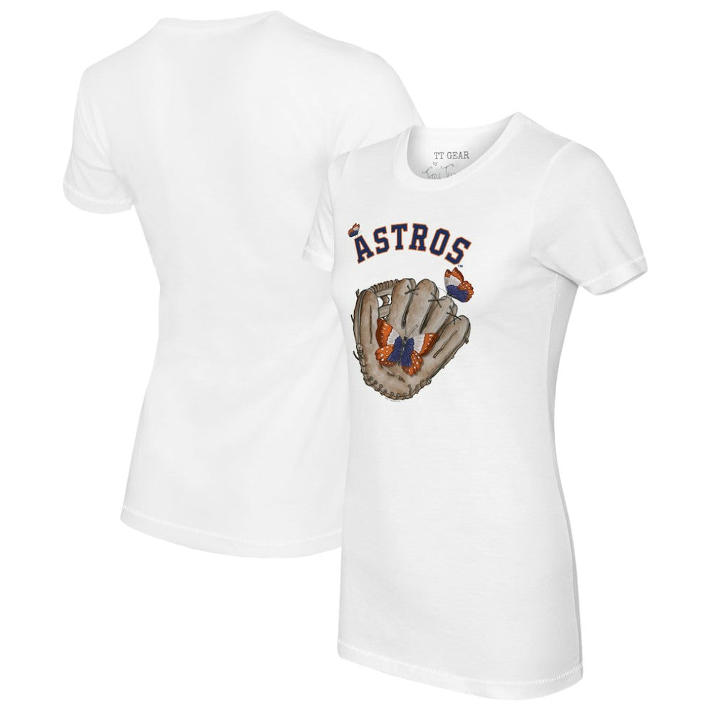 Houston Astros Tiny Turnip Women's Butterfly Glove T-Shirt - White T-shirts