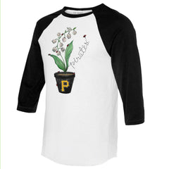 Pittsburgh Pirates Tiny Turnip Unisex Lilies and Ladybugs 3/4-Sleeve Raglan T-Shirt - White/Black T-shirts