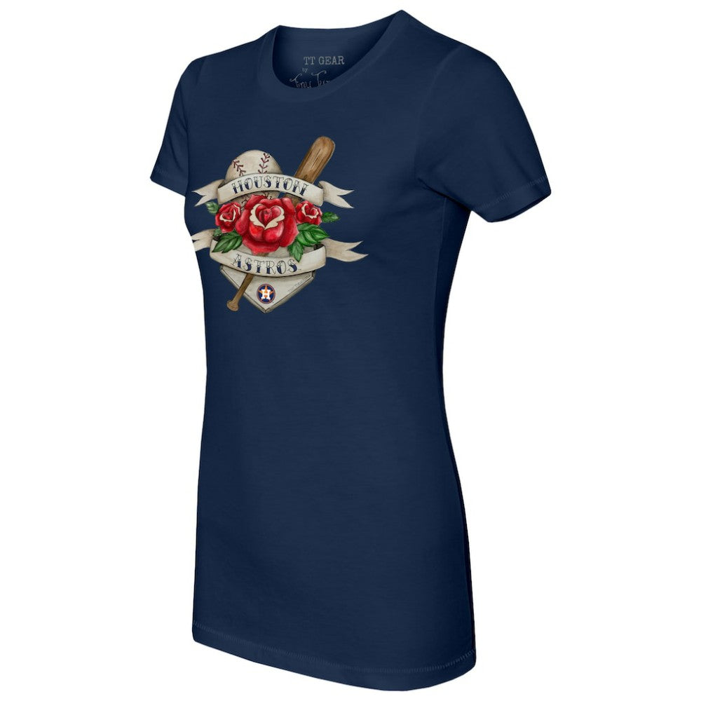 Houston Astros Tiny Turnip Women's American Traditional Rose T-Shirt - Navy T-shirts