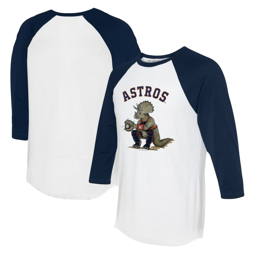 Houston Astros Tiny Turnip Unisex Triceratops 3/4-Sleeve Raglan T-Shirt - White/Navy T-shirts