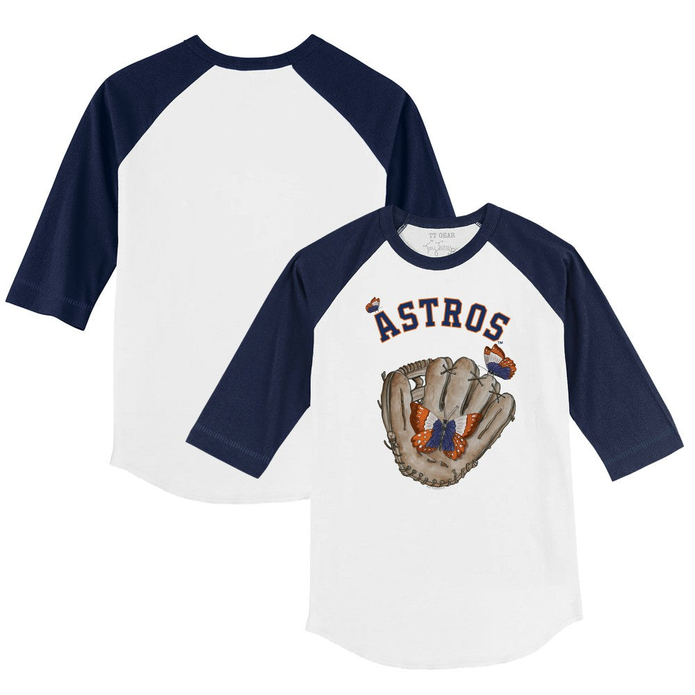 Houston Astros Tiny Turnip Youth Butterfly Glove 3/4-Sleeve Raglan T-Shirt - White/Navy T-shirts