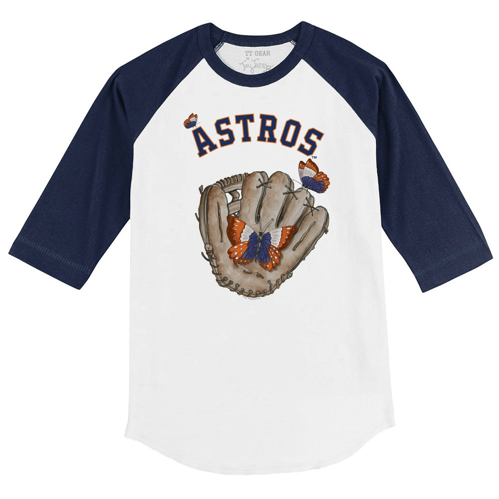 Houston Astros Tiny Turnip Youth Butterfly Glove 3/4-Sleeve Raglan T-Shirt - White/Navy T-shirts