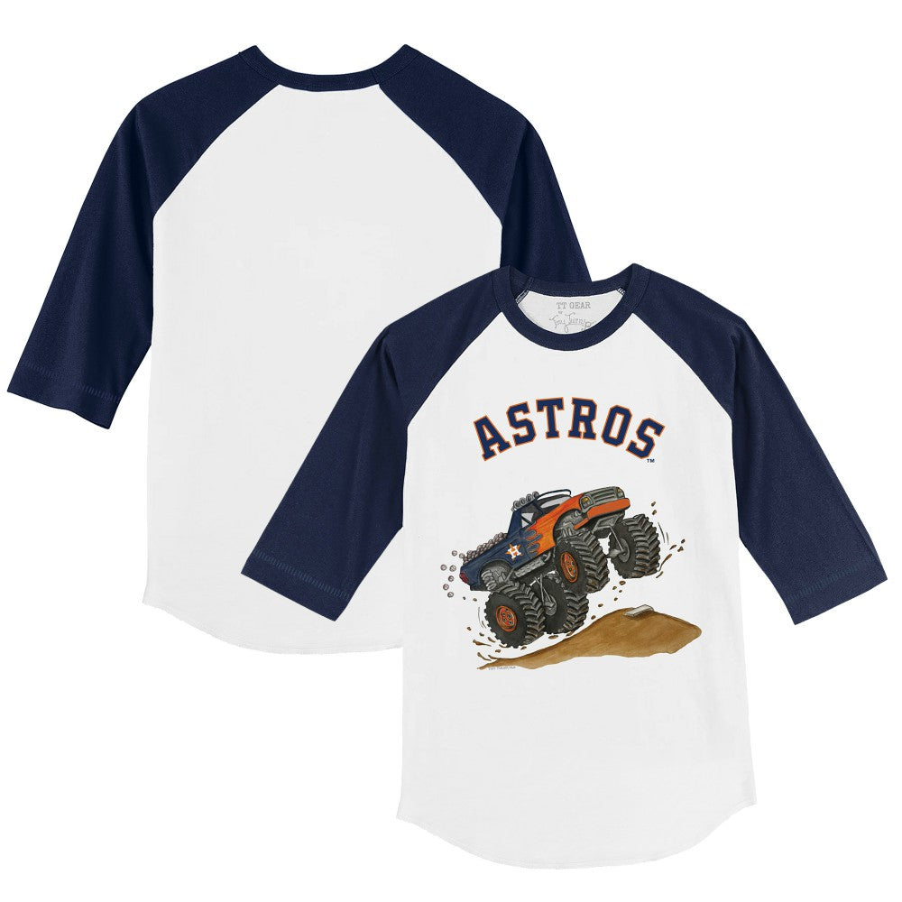 Houston Astros Tiny Turnip Youth Monster Truck 3/4-Sleeve Raglan T-Shirt - White/Navy T-shirts