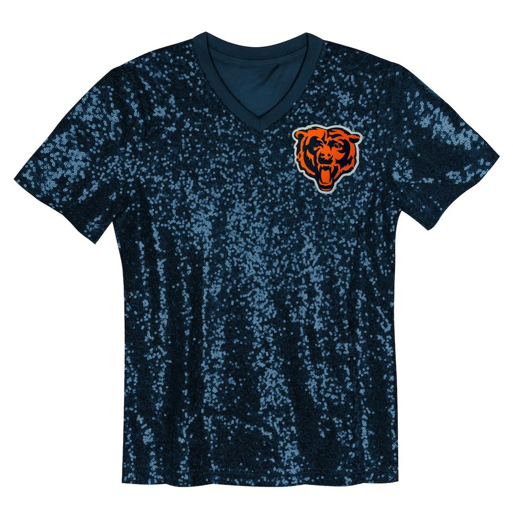 Chicago Bears Girls Youth Wordmark Sequin V-Neck Top Navy