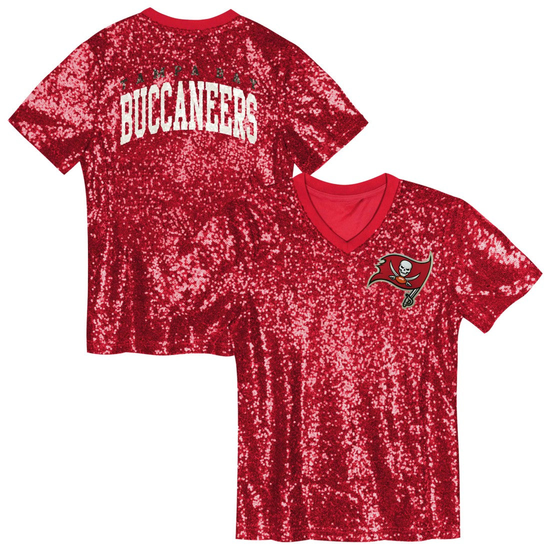 Tampa Bay Buccaneers Girls Youth Wordmark Sequin V-Neck Top Red