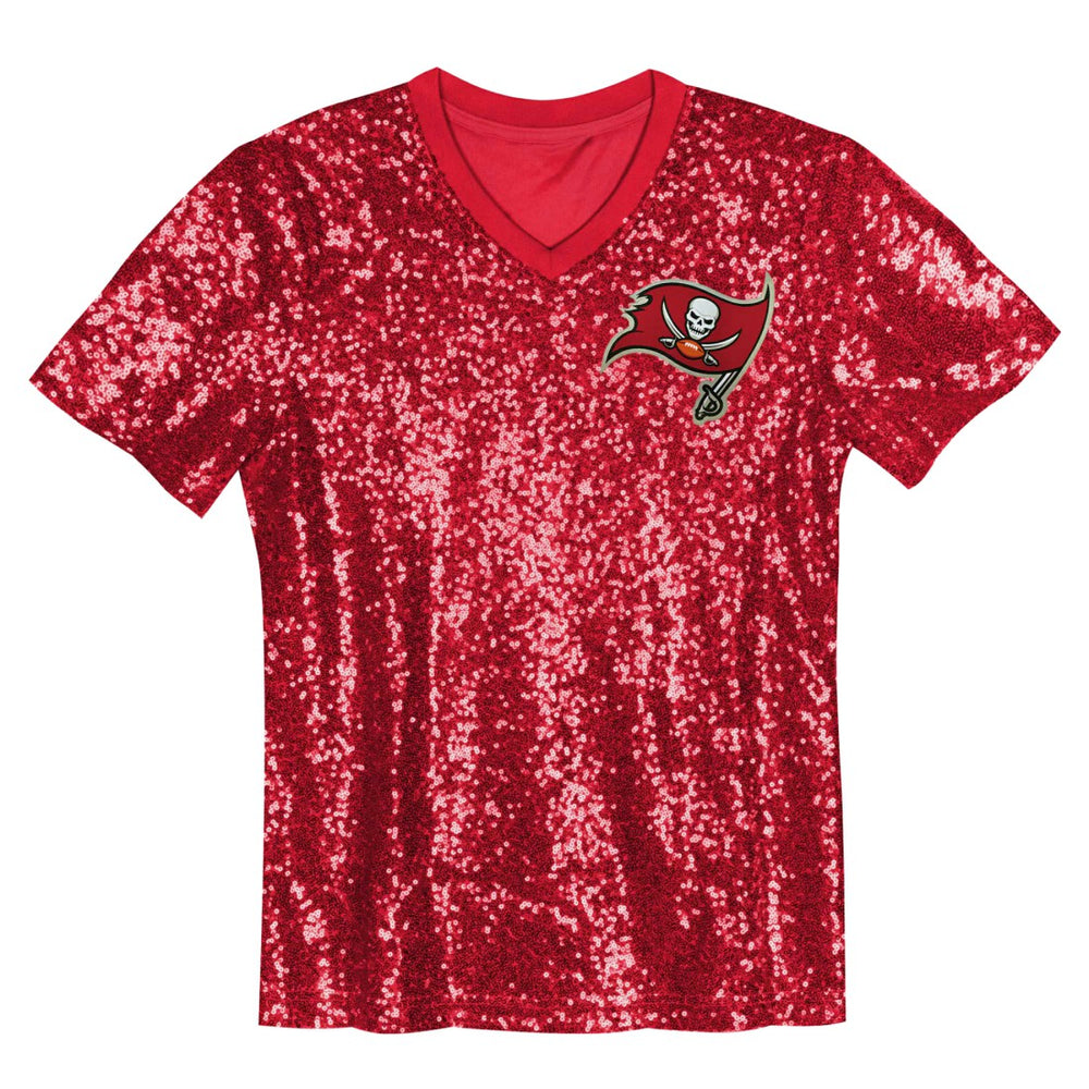 Tampa Bay Buccaneers Girls Youth Wordmark Sequin V-Neck Top Red