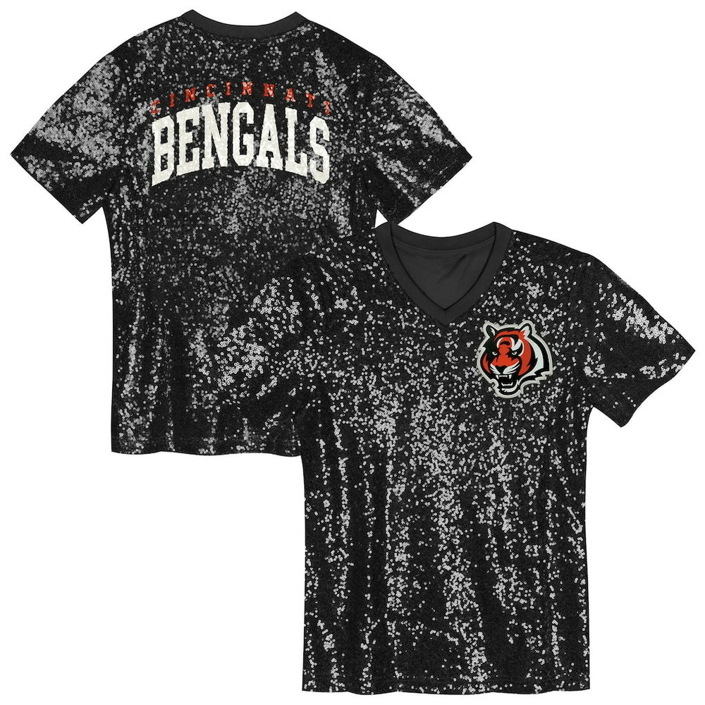 Cincinnati Bengals Girls Youth Wordmark Sequin V-Neck Top Black