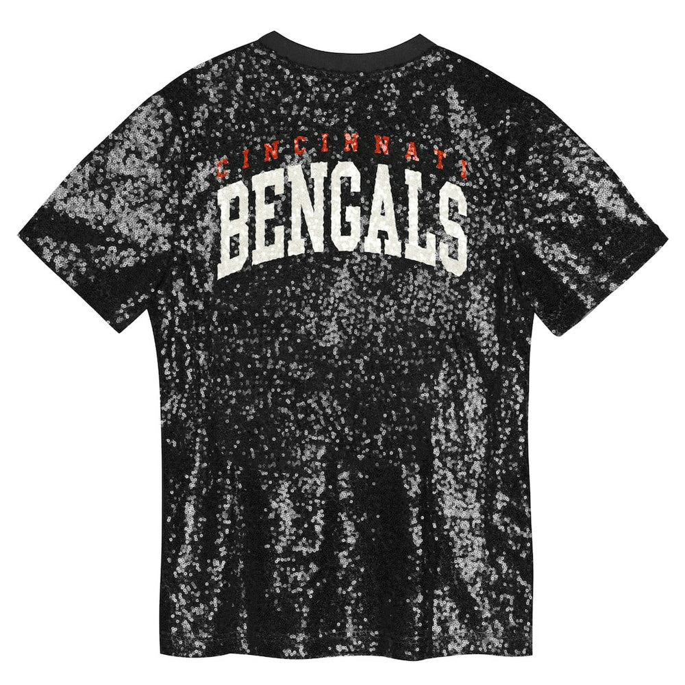 Cincinnati Bengals Girls Youth Wordmark Sequin V-Neck Top Black